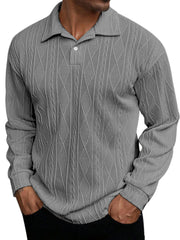 Men's Daily Simple Solid Color Texture Long-sleeved Lapel Polo Shirt