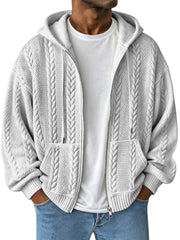 Simple Solid Color Jacquard Hooded Long-sleeved Zipper Jacket