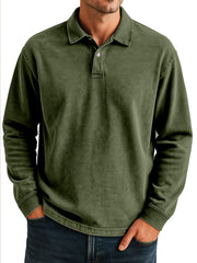 Men's Retro Daily Casual Solid Color Loose Long Sleeve Lar Polo Shirt