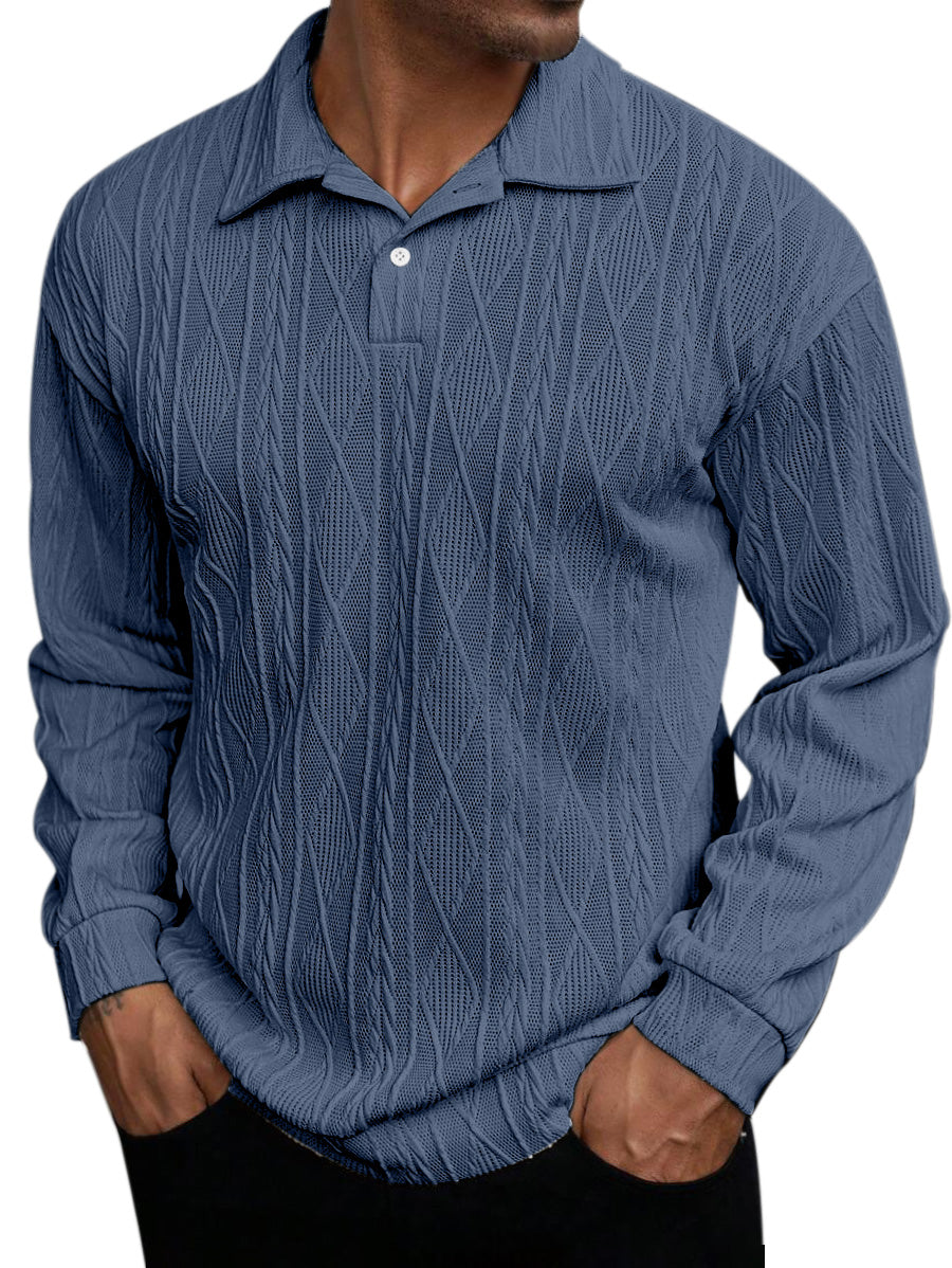 Men's Daily Simple Solid Color Texture Long-sleeved Lapel Polo Shirt