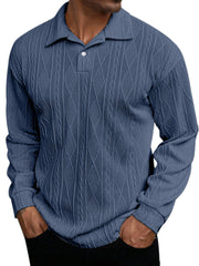 Men's Daily Simple Solid Color Texture Long-sleeved Lapel Polo Shirt