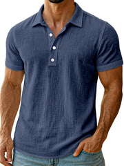 Men's daily simple and comfortable solid color linen short-sleeved POLO shirt