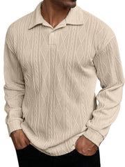 Men's Daily Simple Solid Color Texture Long-sleeved Lapel Polo Shirt