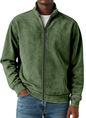 Men's Simple Retro Solid Color Zipper Sweatshirt Jacket