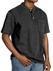 Men's Casual Simple Vintage Button Short Sleeve Henley Shirt