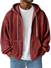 Simple Solid Color Jacquard Hooded Long-sleeved Zipper Jacket