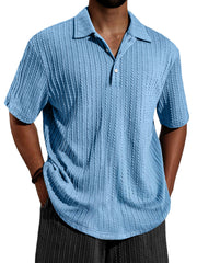 Men's Daily Jacquard Texture Casual Lapel Button Short-sleeved Polo Shirt