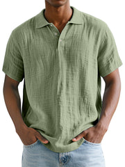 Men's Daily Simple Comfortable And Breathable Linen Lapel Polo Shirt