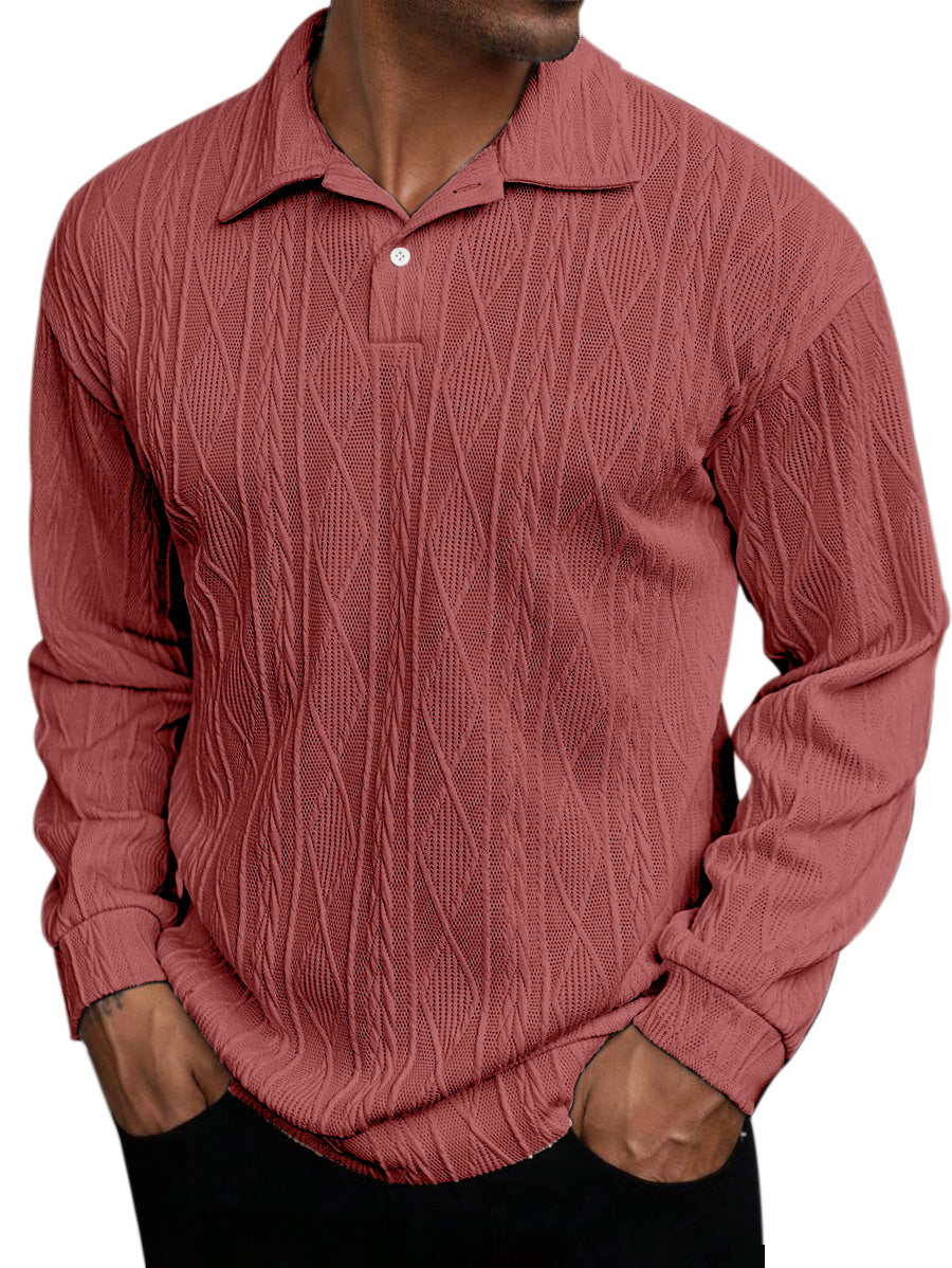 Men's Daily Simple Solid Color Texture Long-sleeved Lapel Polo Shirt