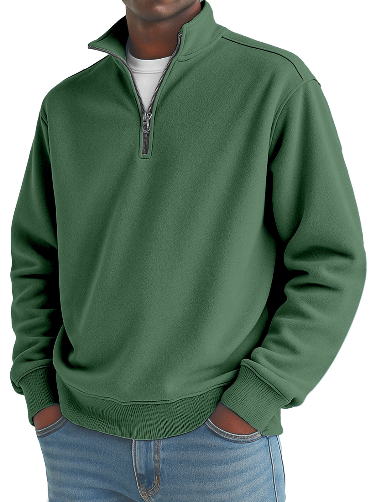 Men's solid color loose quarter collar zipper sweatshirt