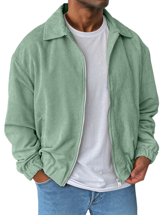 Men's Simple And Comfortable Solid Color Corduroy Lapel Long Sleeve Zipper Jacket