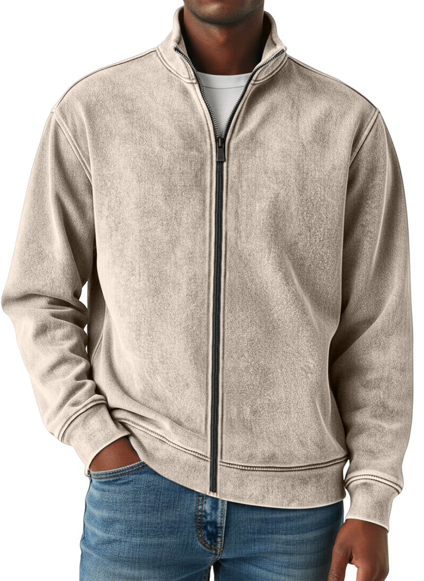 Men's Simple Retro Solid Color Zipper Sweatshirt Jacket