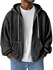Simple Solid Color Jacquard Hooded Long-sleeved Zipper Jacket