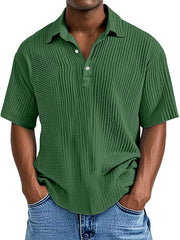 Men's Simple Daily Loose Pleated Texture Short Sleeve Lapel Polo Shirt