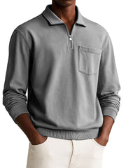 Men's Stylish Retro Everyday Multicolor Long-sleeved Lapel Pocket Polo Shirt 