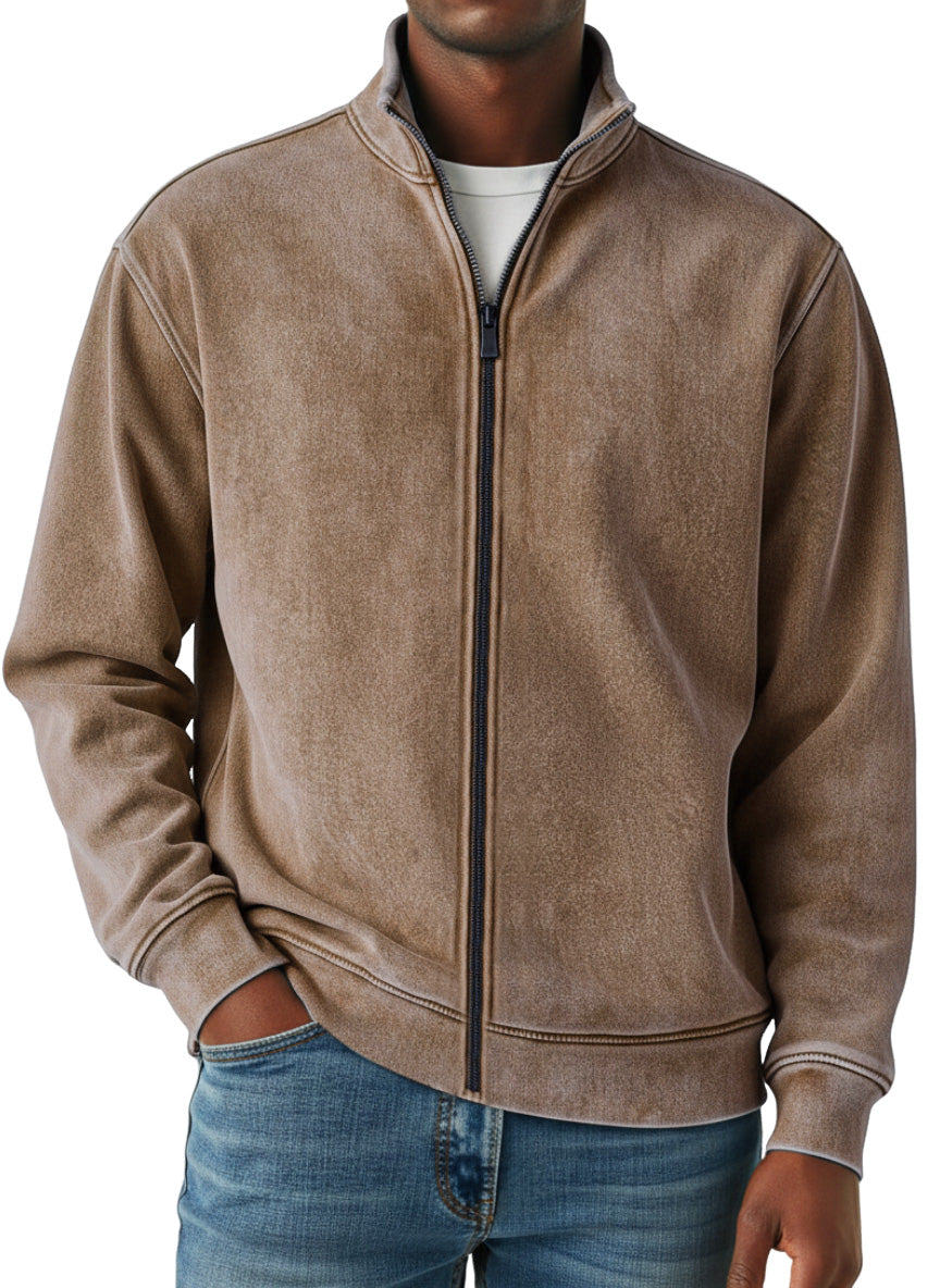 Men's Simple Retro Solid Color Zipper Sweatshirt Jacket