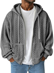Simple Solid Color Jacquard Hooded Long-sleeved Zipper Jacket