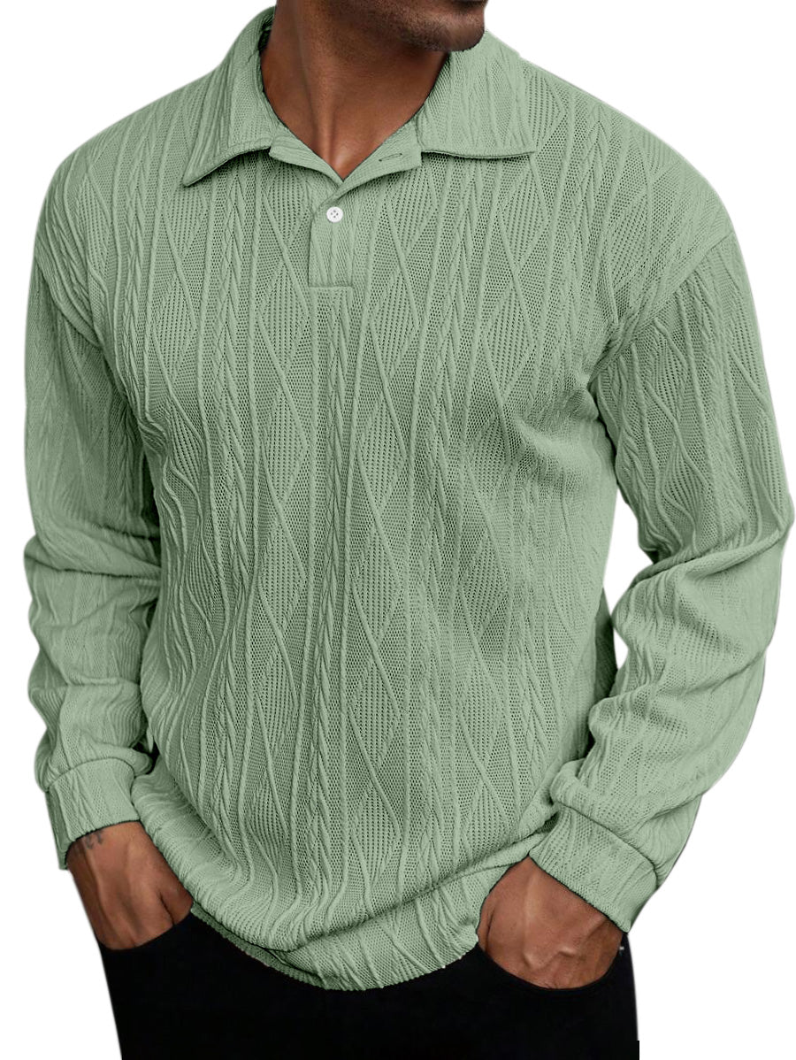Men's Daily Simple Solid Color Texture Long-sleeved Lapel Polo Shirt