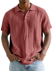 Men's Daily Simple Comfortable And Breathable Linen Lapel Polo Shirt