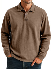 Men's Retro Daily Casual Solid Color Loose Long Sleeve Lar Polo Shirt