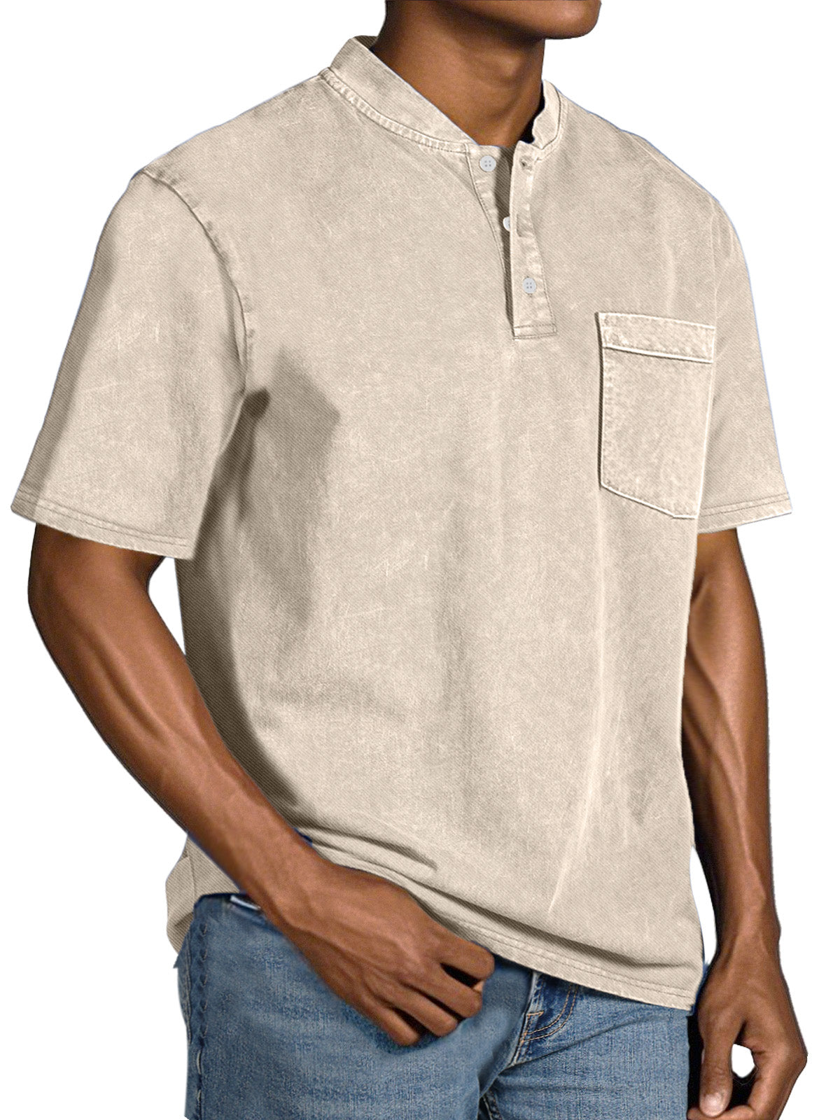 Men's Casual Simple Vintage Button Short Sleeve Henley Shirt