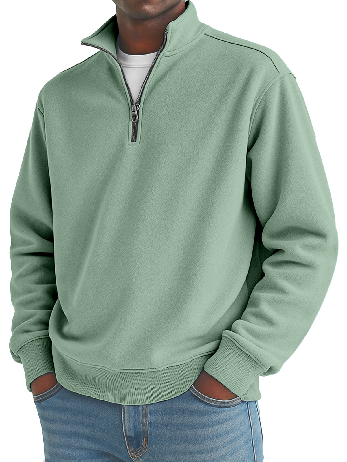 Men's solid color loose quarter collar zipper sweatshirt