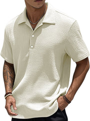  Men's Fashion Retro Pleated Fabric Short-sleeved Polo Shirt 