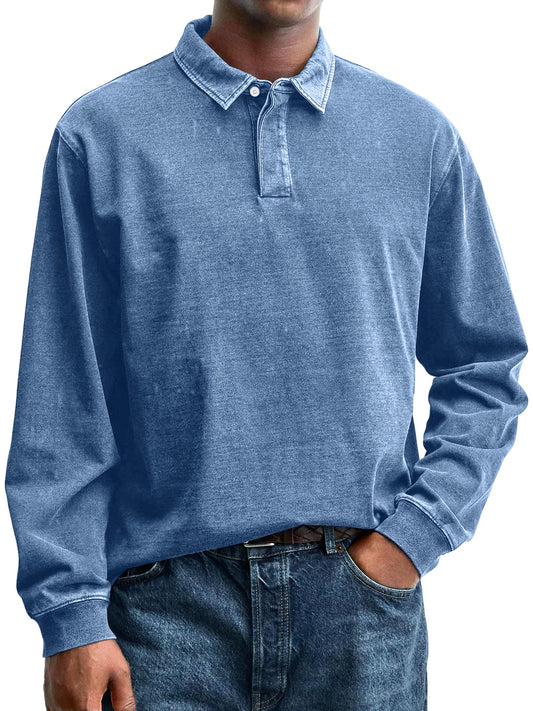 Men's Retro Everyday Lapel Button Casual Long Sleeve Polo Shirt