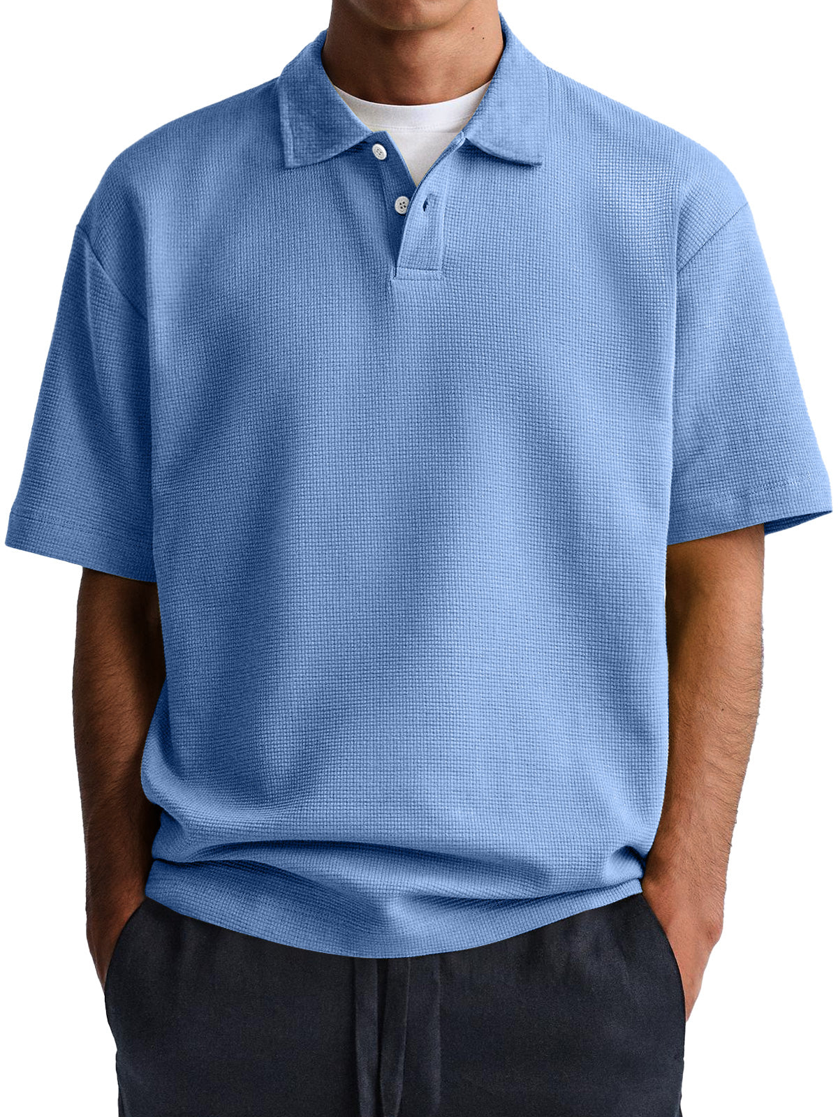 Men's Waffle Casual Lapel Button Down Short Sleeve POLO Shirt