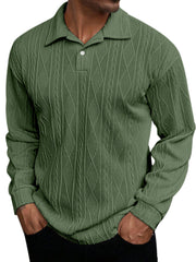 Men's Daily Simple Solid Color Texture Long-sleeved Lapel Polo Shirt