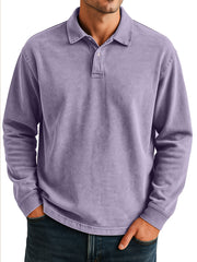 Men's Retro Daily Casual Solid Color Loose Long Sleeve Lar Polo Shirt