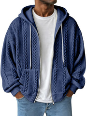 Simple Solid Color Jacquard Hooded Long-sleeved Zipper Jacket
