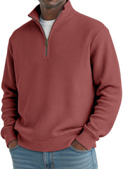 Men's Simple Loose Waffle Quarter-Zip Long Sleeve POLO Shirt