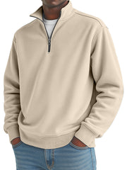Men's solid color loose quarter collar zipper sweatshirt