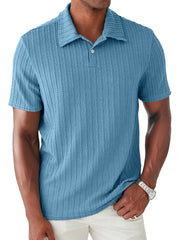 Men's Daily Jacquard Texture Lapel Button Casual Short Sleeve POLO Shirt