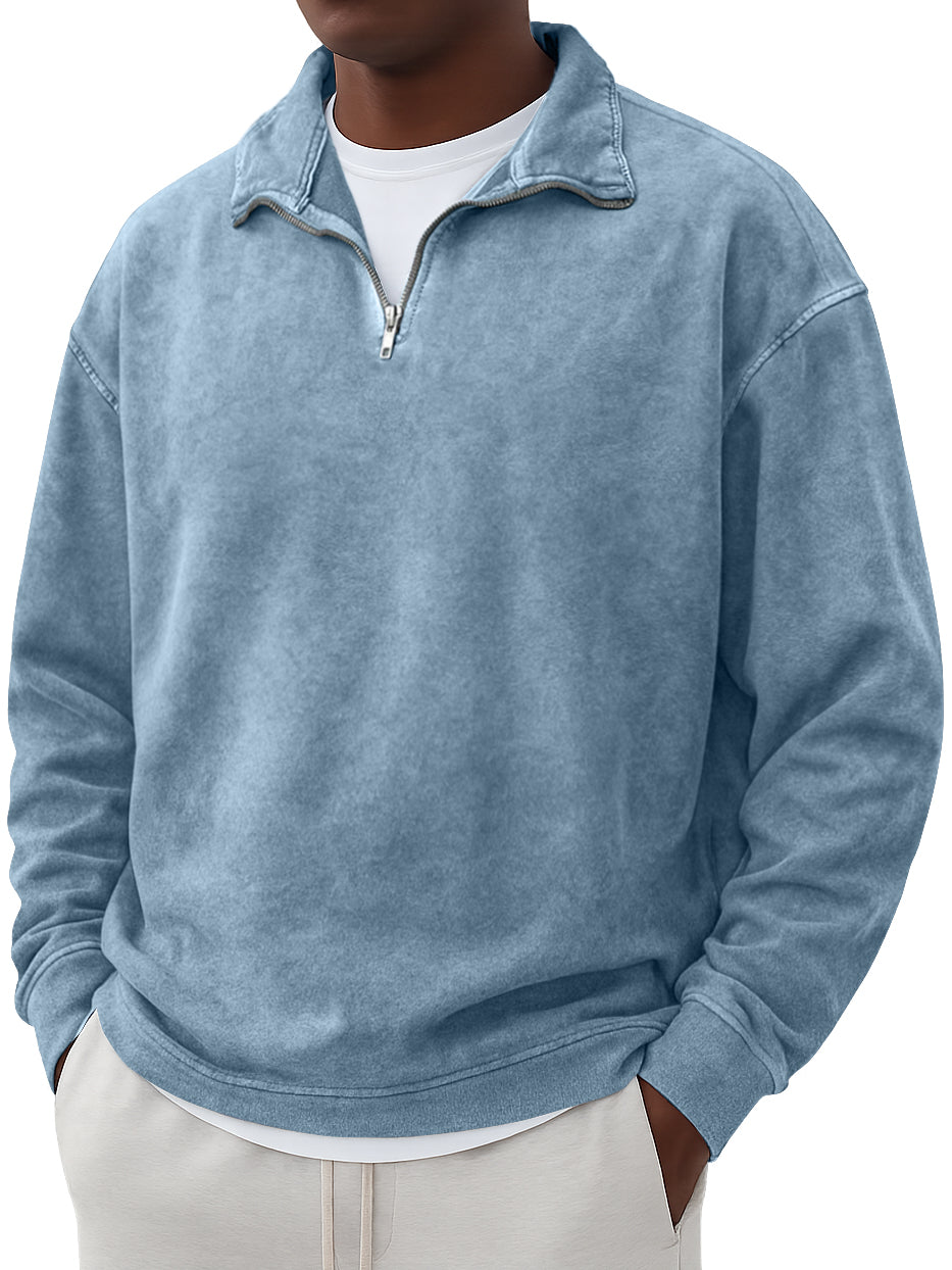 Men's Vintage Washed And Distressed Quarter Zip Sweatshirt
