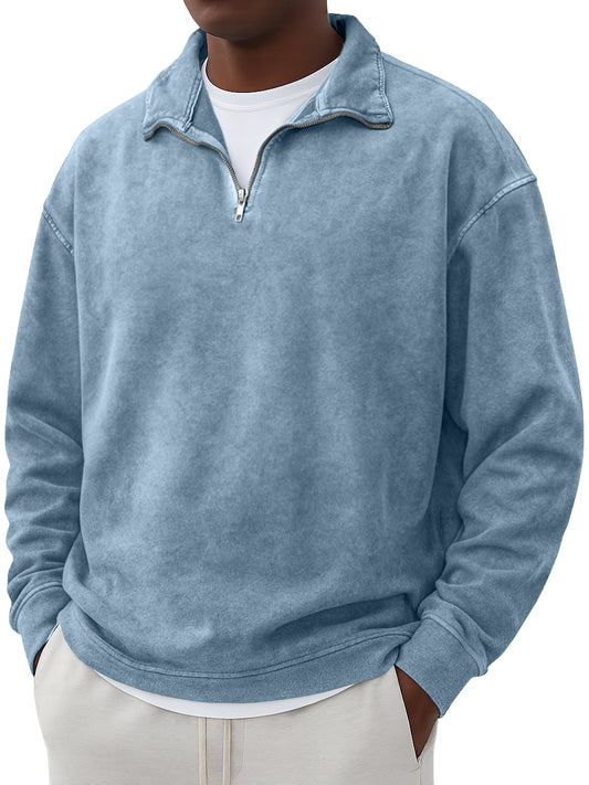Men's Vintage Washed And Distressed Quarter Zip Sweatshirt