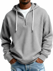 Men's Stylish Casual Waffle Fabric Half-zip Hooded Sweatshirt 