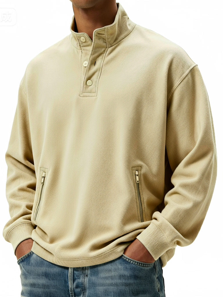 Men's Casual Sportswear Stand-up Collar Sweatshirt With Multiple Zipper Pockets