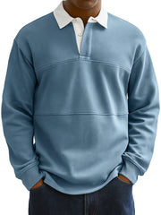Men's Fashionable Everyday Colorblock Lapel Button Loose Casual Long-sleeved Polo Shirt