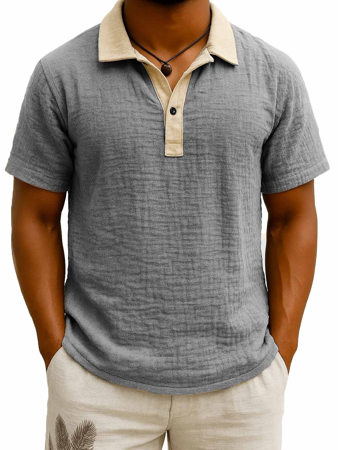 Men's Fashion Retro Contrast Color Lapel Short Sleeve Polo Shirt