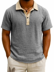 Men's Fashion Retro Contrast Color Lapel Short Sleeve Polo Shirt