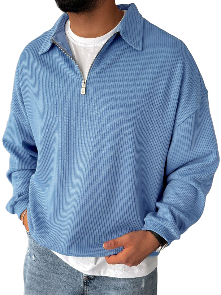 Men's Casual  Everyday Zipper Ribbed Long Sleeved Sweatshirt