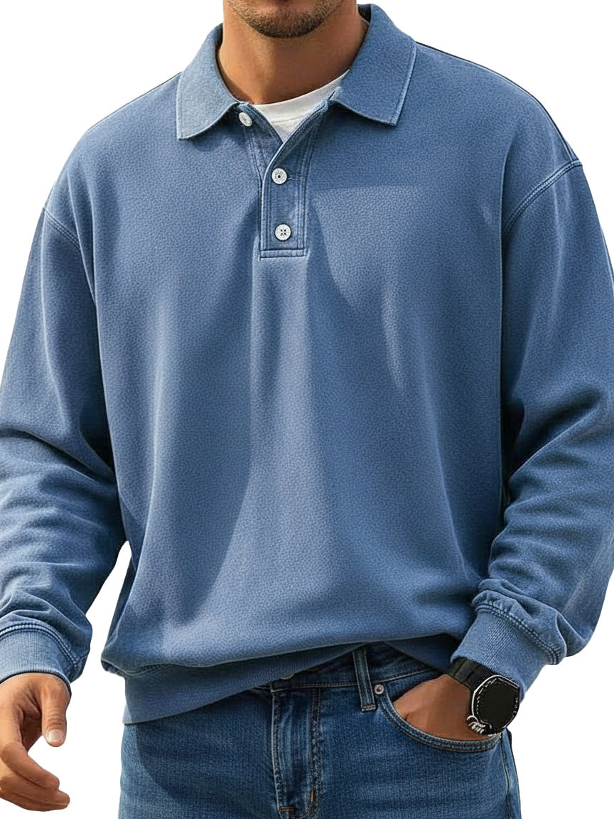  Men's Stylish Retro Lapel Long-sleeved Polo Shirt