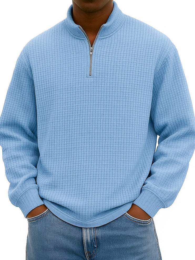 Men's Fashionable Casual Corn-patterned Corduroy Stand-up Collar Half-zip Long-sleeved Sweatshirt 