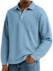 Men's Daily Ribbed Lapel Button-down Casual Pocket Polo Shirt