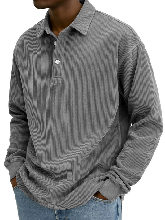 Men's Stylish Retro Corduroy Lapel Long-sleeved Polo Shirt
