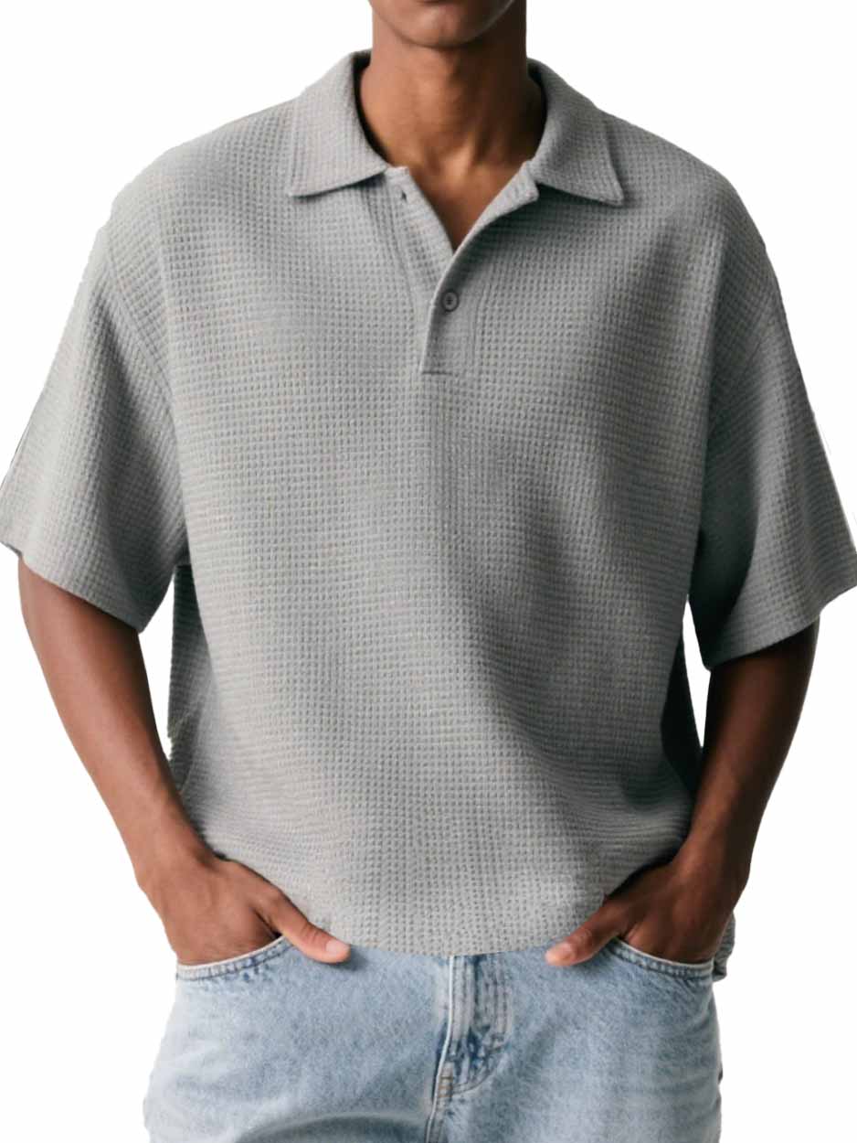 Men's Fashion Casual Waffle Fabric Short-sleeved Polo Shirt