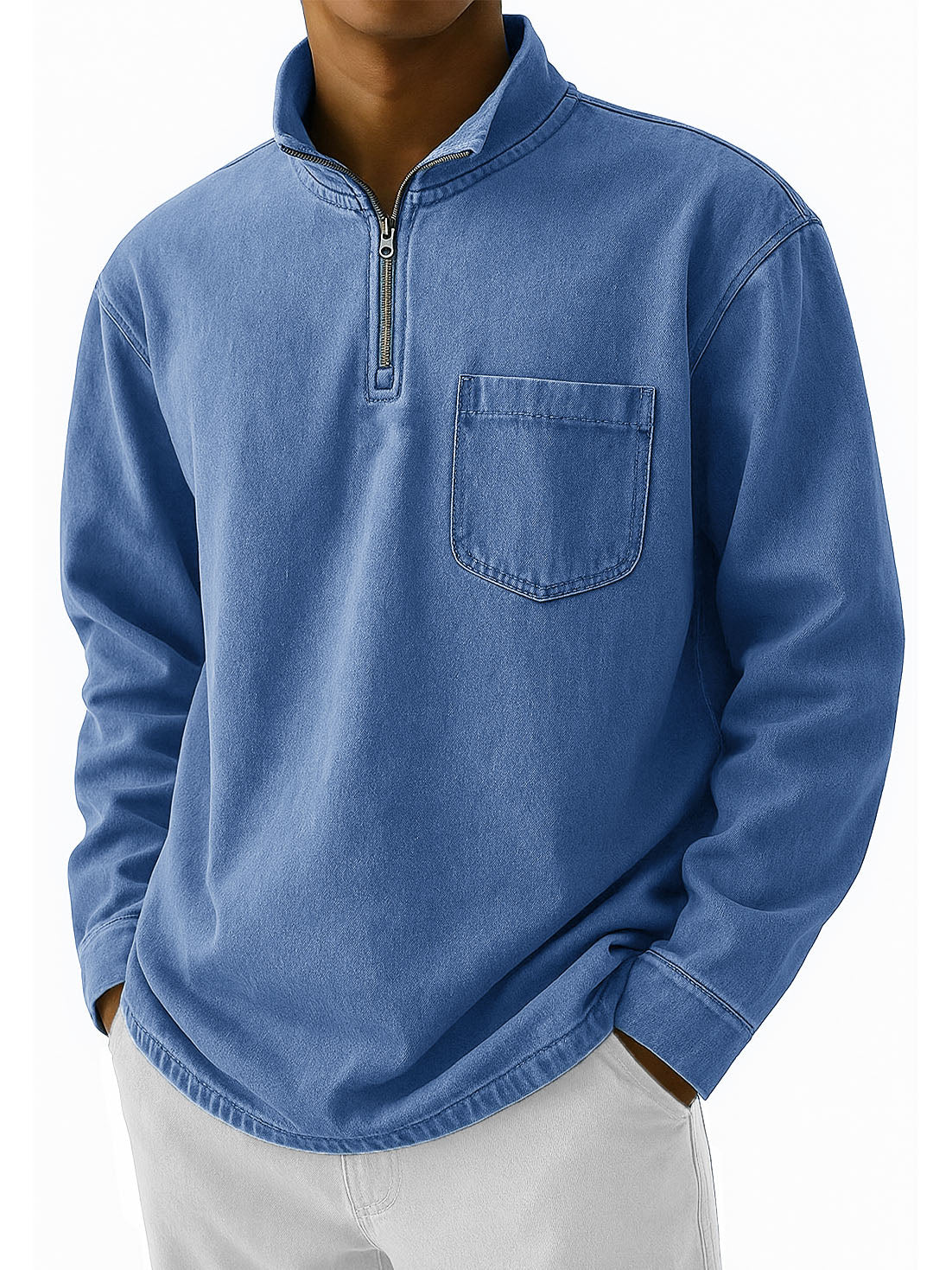 Men's Stylish Retro Half-zip Stand-up Collar Long-sleeved Polo Shirt