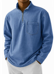 Men's Stylish Retro Half-zip Stand-up Collar Long-sleeved Polo Shirt
